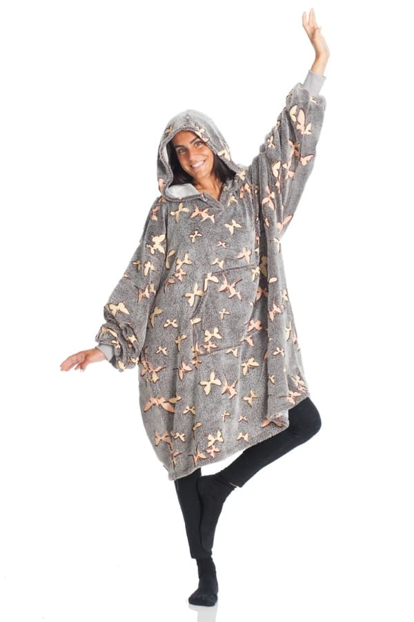 KANGURONE Glow Hoodie Pläd för vuxna, fjärilar