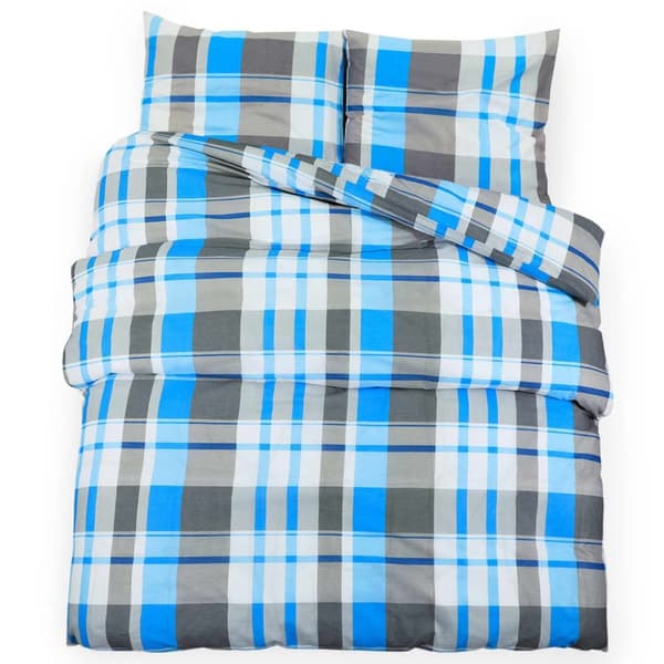 vidaXL sengetøj 200x220 cm bomuld blå og grå
