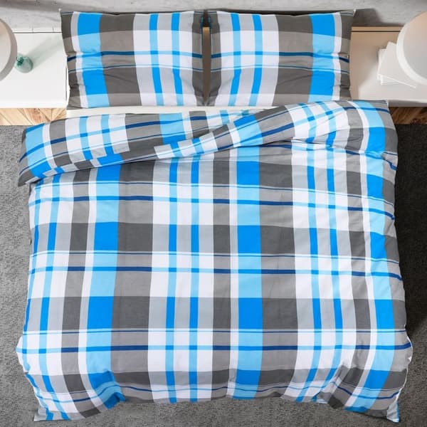 vidaXL Pussilakanasetti sininen ja harmaa 260x220 cm puuvilla