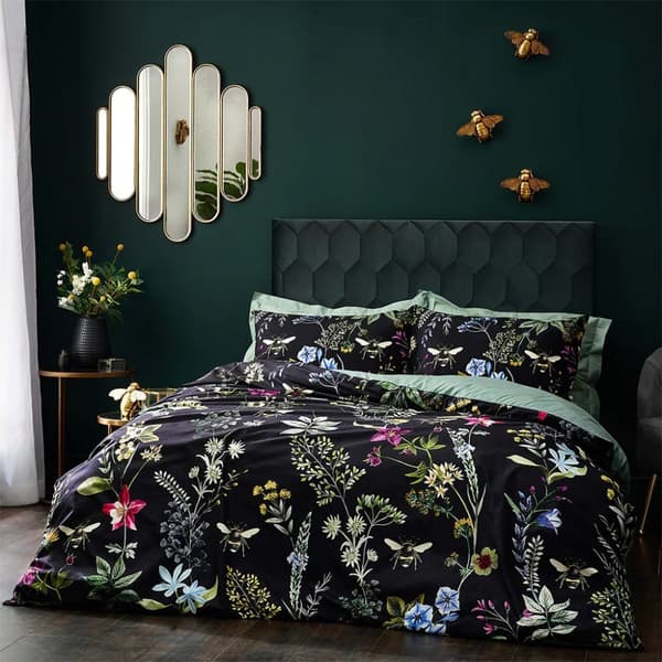 Wylder Midnight Bee Velvet Floral Duvet Cover Set