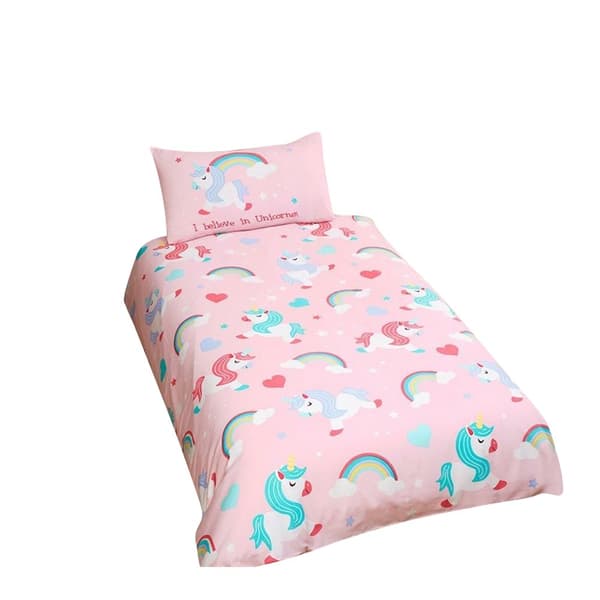 Bedding & Beyond Childrens/Kids I Believe In Unicorns Duvet Cover Set Pink Double