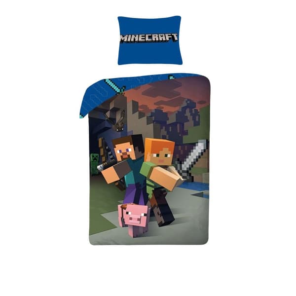 Minecraft Sæt med dynebetræk i bomuld Blue Single
