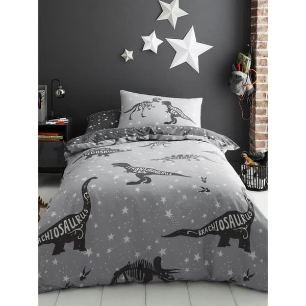 Space T-Rex Duvet Cover Set Black/Grey/White Single