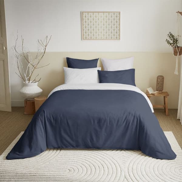 Komplett paket 6 st Marin/Vit vändbart påslakan för säng 180 x 200 cm "King size"