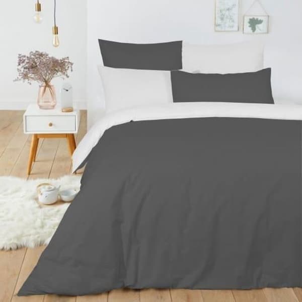 Komplett förpackning 6 st Antracit/Vit vändbart påslakan för säng 180 x 200 cm "King size"