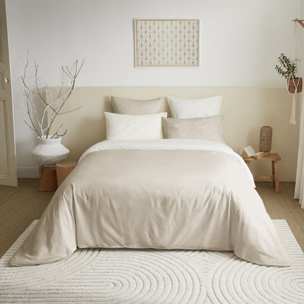 Komplett paket 6 st Linne/Vit vändbart påslakan för säng 140 x 190 cm
