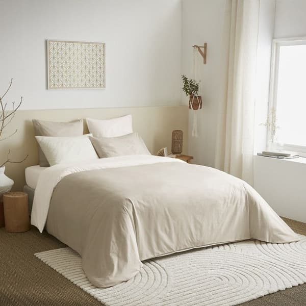 Komplett paket 6 st Linne/Vit vändbart påslakan för säng 140 x 190 cm