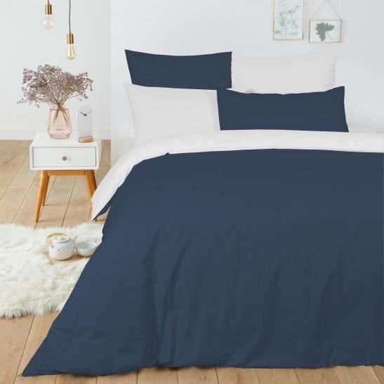 Komplett paket 6 delar Marin/Vit vändbart påslakan för säng 140 x 190 cm