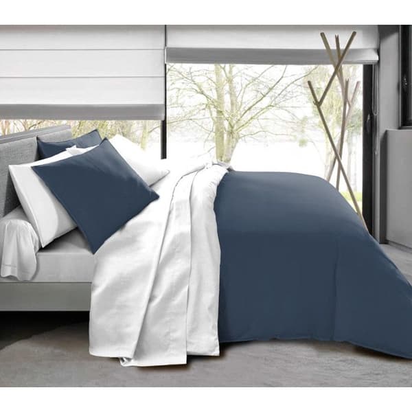Komplett paket 6 delar Marin/Vit vändbart påslakan för säng 140 x 190 cm