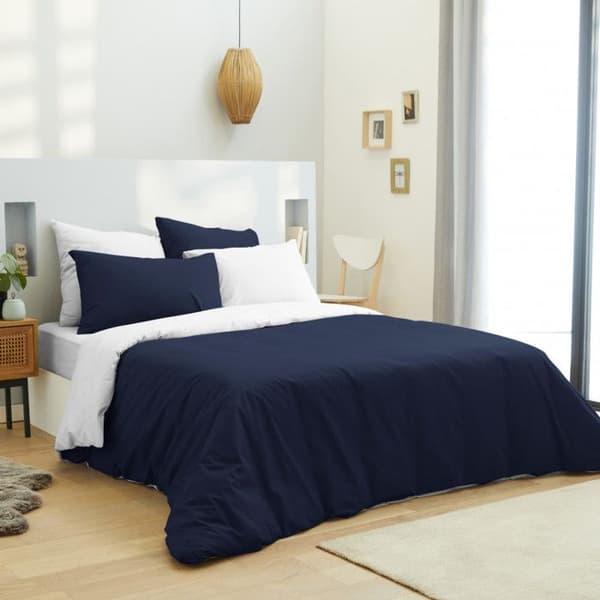 Komplett paket 6 delar Marin/Vit vändbart påslakan för säng 140 x 190 cm