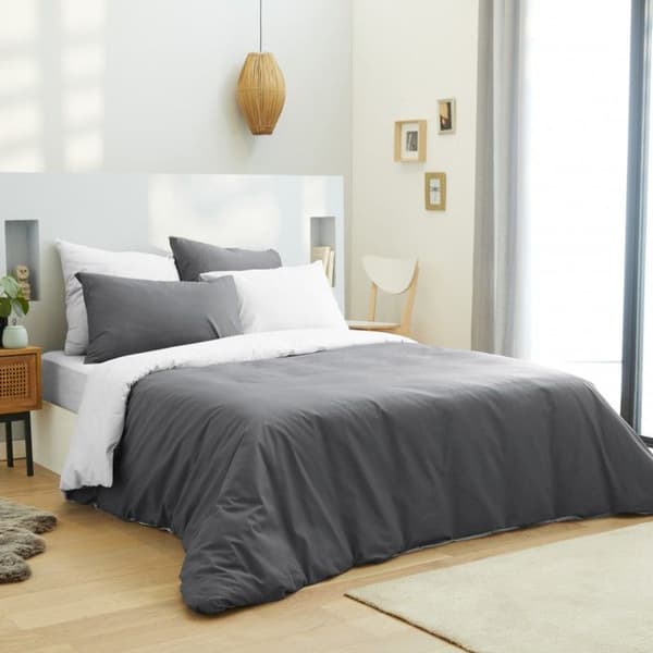 Komplett paket 6 st Antracit/Vit vändbart påslakan för säng 140 x 190 cm