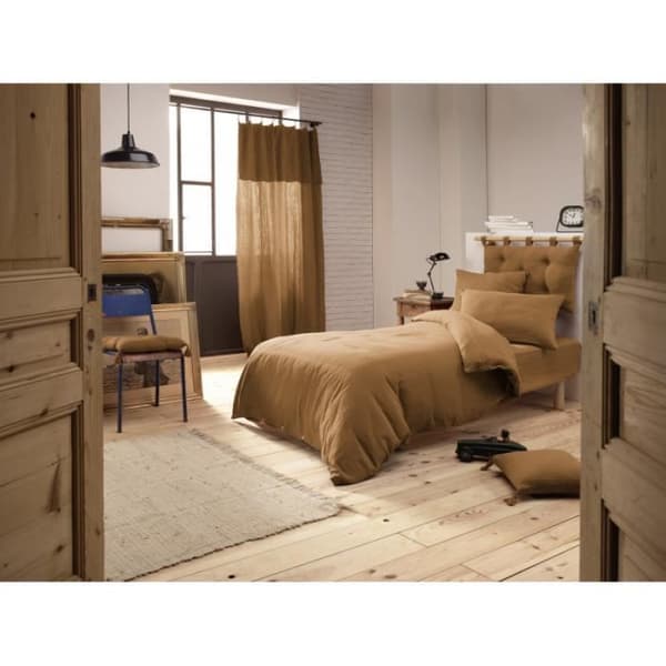 "Gaïa" "Cotton Gauze" påslakanpaket - Gaïa Camel - 3-delat förpackning för säng 90 x 190 cm (1 påslakan 140 x 200 + 1