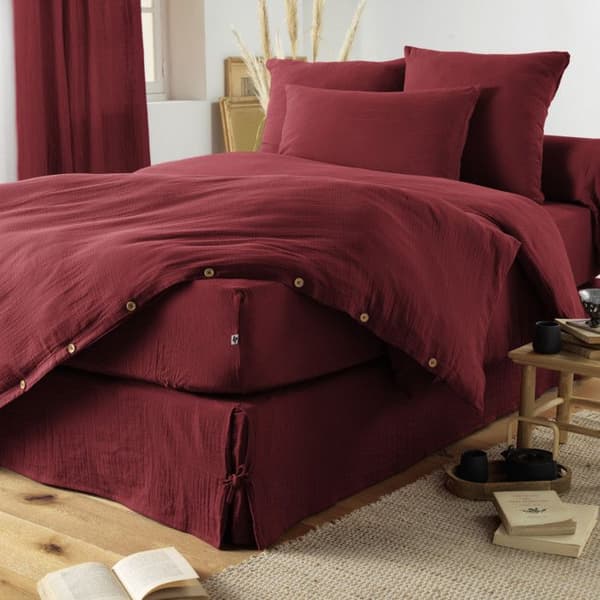 Påslakanpaket "Gaïa" "Cotton Gauze" - Gaïa Lie de Vin - 3-delat förpackning för säng 90 x 190 cm (1 Påslakan 140 x 200