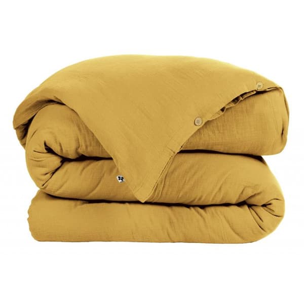 "Gaïa" "Cotton Gauze" påslakanpaket - Gaïa Saffron - 3-delat förpackning för säng 90 x 190 cm (1 påslakan 140 x 200 + 1