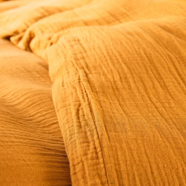 "Noah" bomullsgaze påslakanset 260 x 240 för "King Size" dubbelsäng 160 till 180 cm - Curry bomullsväv
