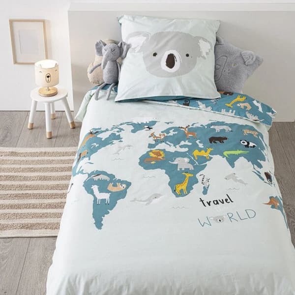 Påslakanset 140 x 200 "World Map" Vändbar 100% Bomull / 57 Trådantal/cm²