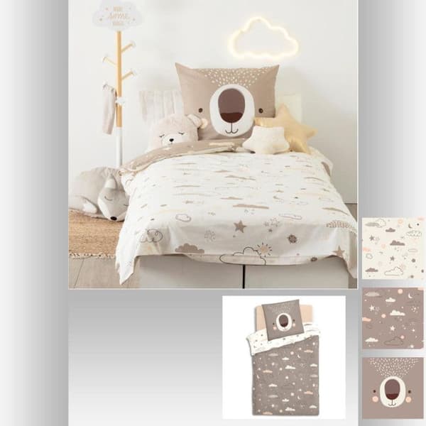Påslakanset 140 x 200 "Bear" Vändbar 100% bomull / 57 trådar/cm²