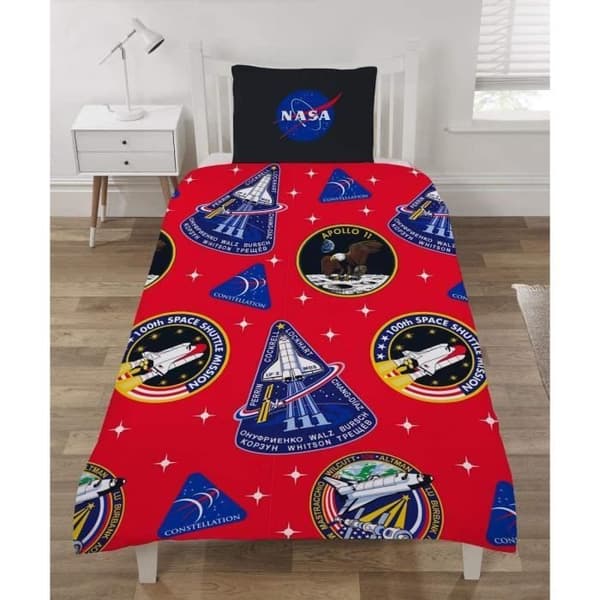 Nasa Mission Patches Set Enkelt påslakan Astronomy Space Vändbara sängkläder med kuddfodral