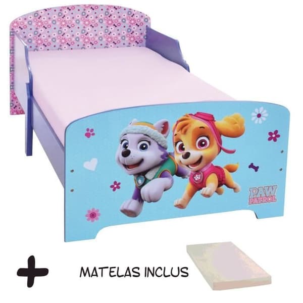 Barnsäng - Paw Patrol - Everest och Stella - 140x70cm - Madrass ingår - Officiell licens