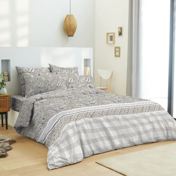 Komplett vändbart påslakanspaket för säng 180 x 200 cm "King size" Taupe blommig