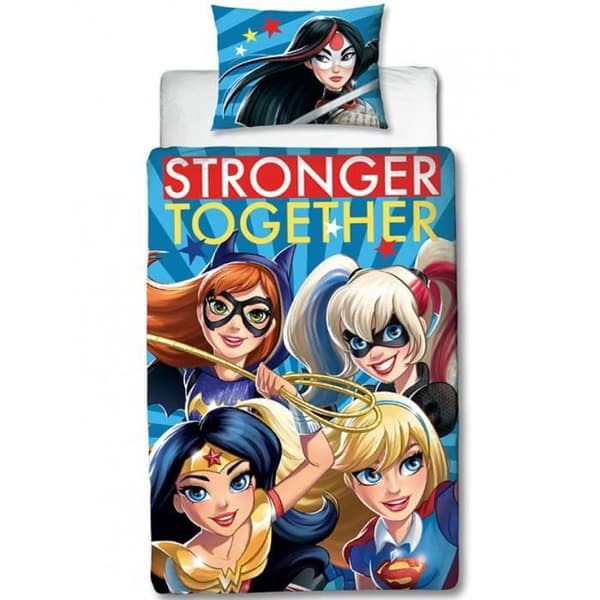 Sängset med påslakan och örngott - DC Comics - Superhjältar - Vändbar 2 i 1 - 135x200 cm - Barn