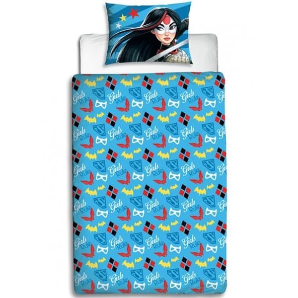 Sängset med påslakan och örngott - DC Comics - Superhjältar - Vändbar 2 i 1 - 135x200 cm - Barn