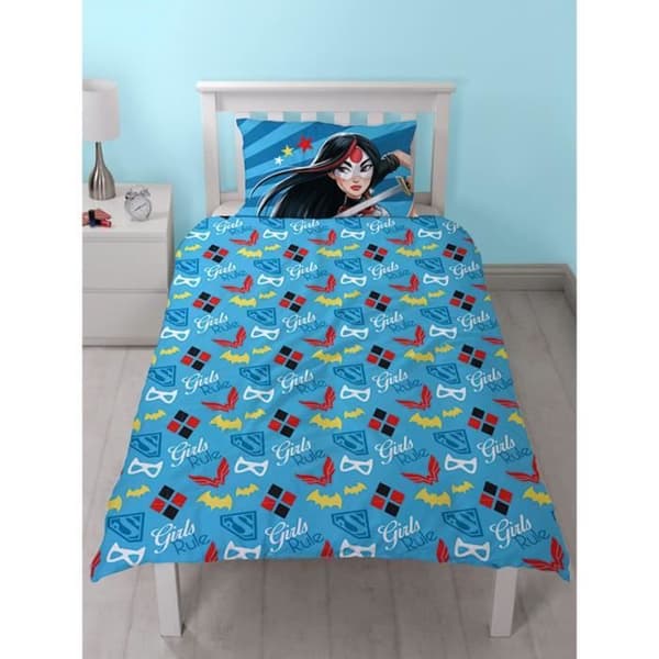 Sängset med påslakan och örngott - DC Comics - Superhjältar - Vändbar 2 i 1 - 135x200 cm - Barn