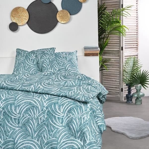 Bäddset 220x240 cm IDAG Sunshine 11,46 - 2 personer - 100% bomull med blått tryck