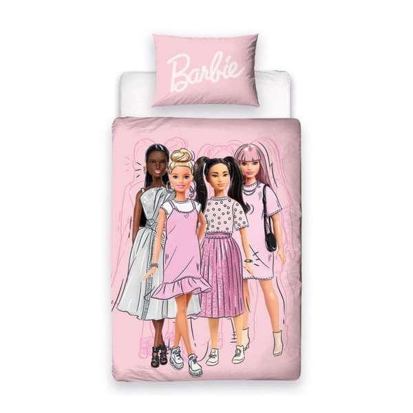 Barbie Reversible Figures Duvet Cover Set Pink/White Single