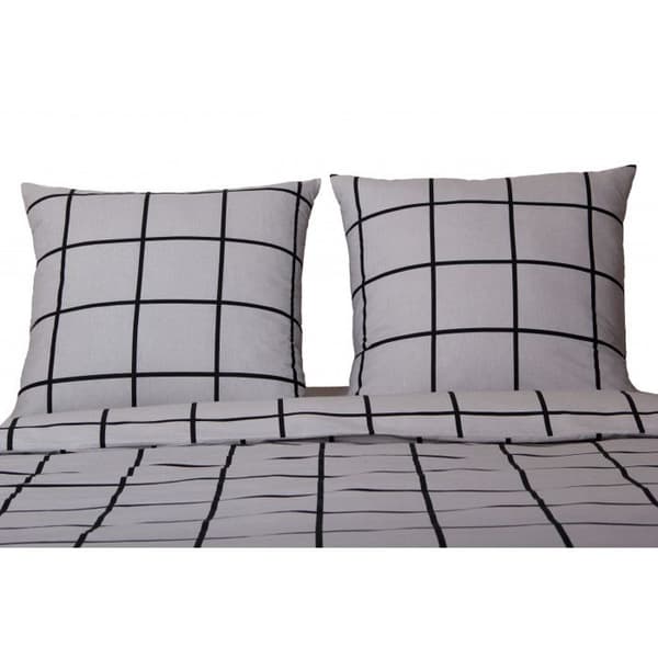 Sängset Rutig Grå - 100% Bomull / 57 Trådar/cm² - Grå - Sängset 240 x 220 cm + 2 Örngott 63 x 63 cm