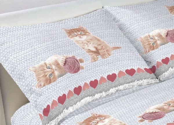 Biancheriaweb - W04119/Singolo/Gatti/new - Web Linne Enkelsäng Set 100% bomull Fantasy Cats Pattern Var. 19