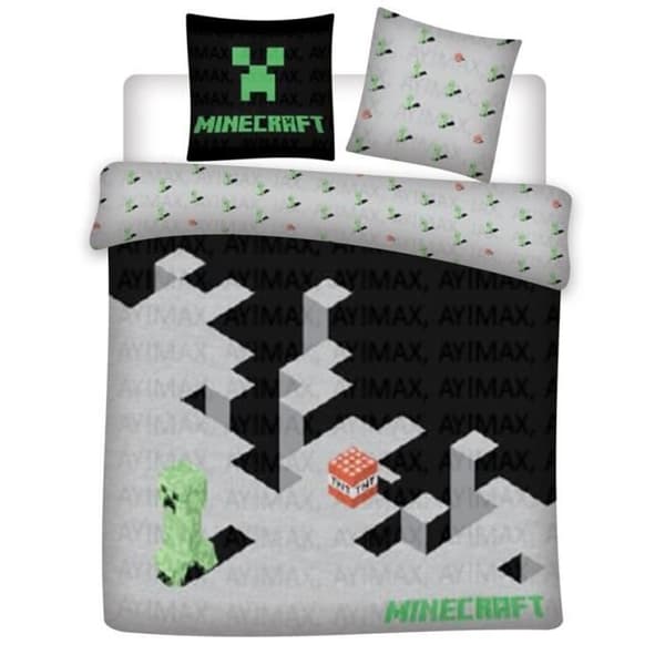 Dubbel sängset - Minecraft - Duvetöverdrag 240x220 cm - 2 Kuddöverdrag 65x65 cm - Oeko Tex - Polybomull
