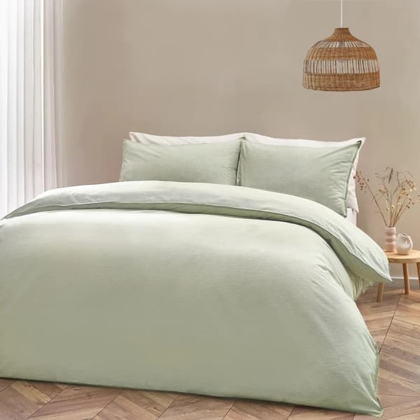 Yard Påslakanset i randig bomull från Heaton Khaki Green King