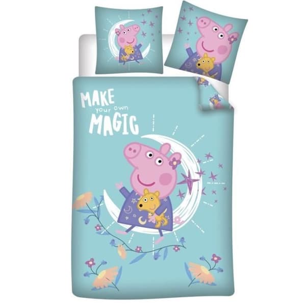 Sängkläder - Peppa Pig - Påslakan 140x200 cm - Kuddöverdrag 63x63 cm - Oeko Tex - Mikrofiber