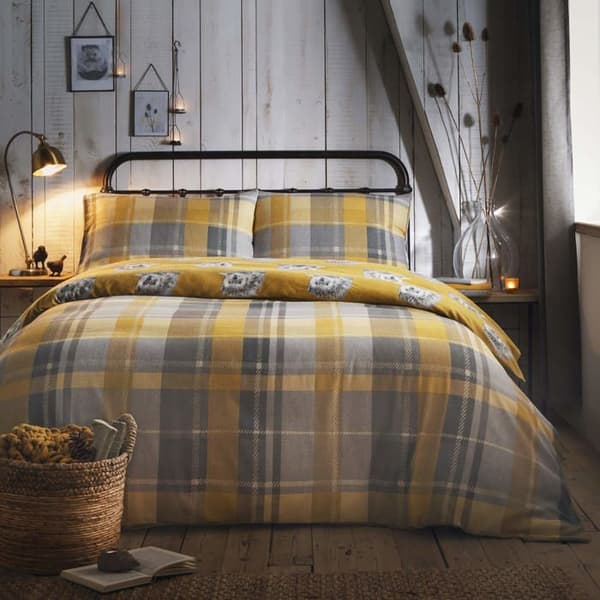 Drömmar - draperier - CVKOC21PZD - Colville 100% Borstad Bomull Sängkläder Set Ochre Rutmönster Dubbel