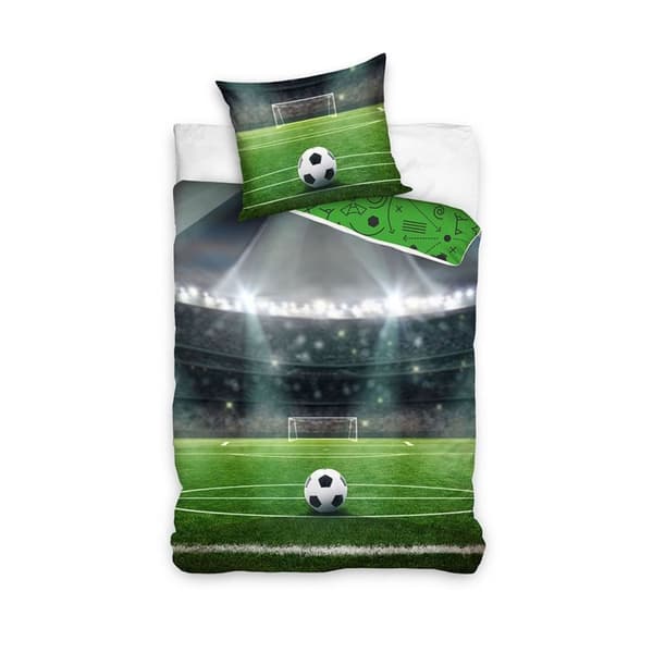 Reversible Cotton Football Goal Duvet Cover Set Green/Multicoloured Single