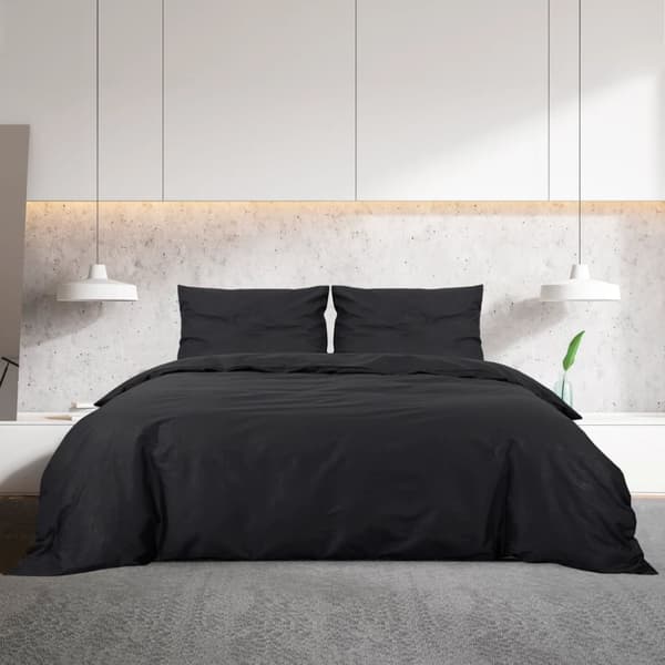 vidaXL Bäddset svart 140x200 cm bomull -  Påslakan