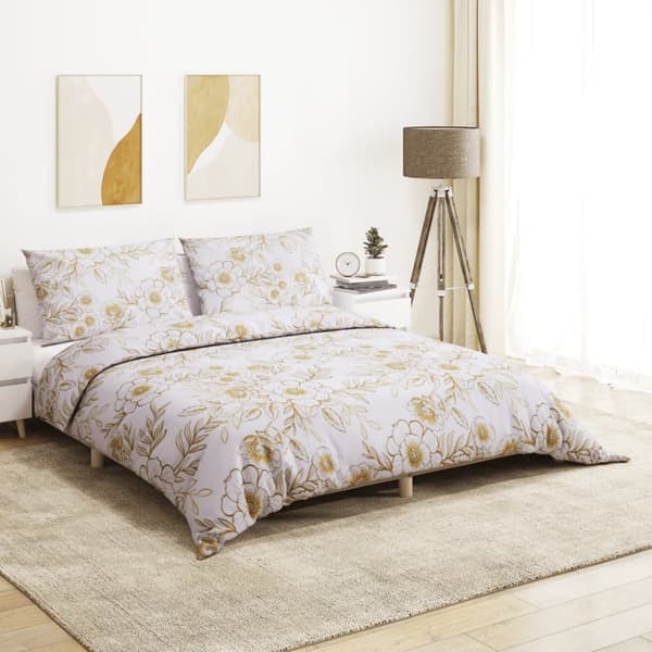 vidaXL Bäddset vit och brun 200x200 cm bomull -  Påslakan