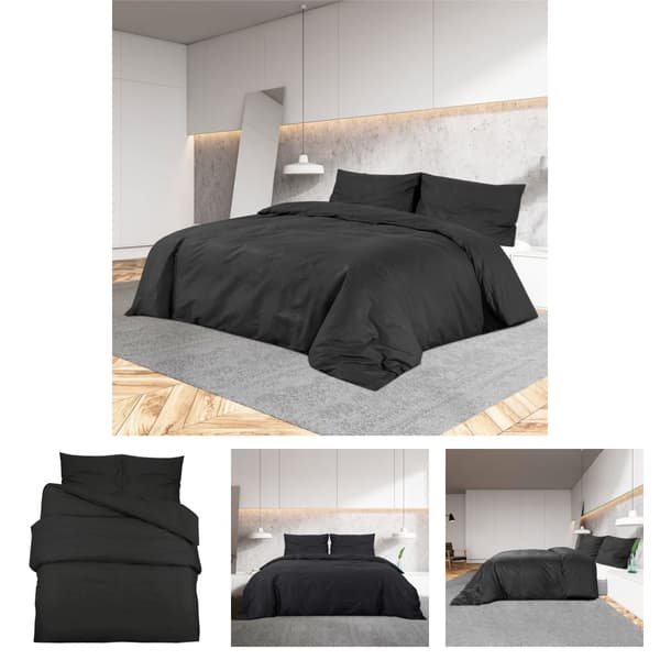 The Living Store sengetøj 240x220 cm bomuld sort -  Duntæpper