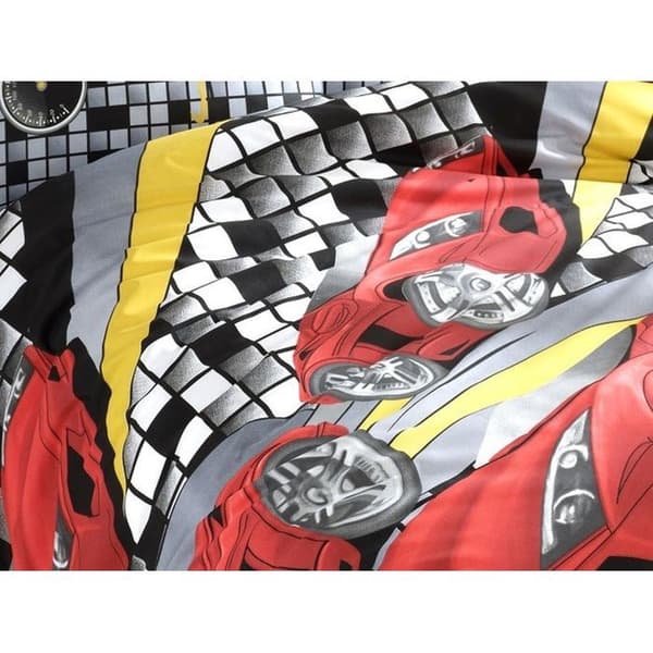 Sängkläder - SPEED - Röd - Duvetöverdrag 140x200cm - Kudde 65x65cm - 80% Bomull