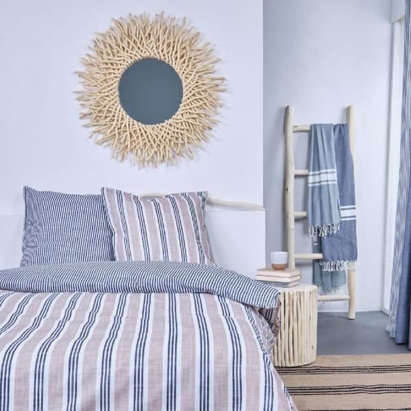 Bäddset - IDAG Kargo - 220x240 cm - 2 personer - randig bomull med tryck
