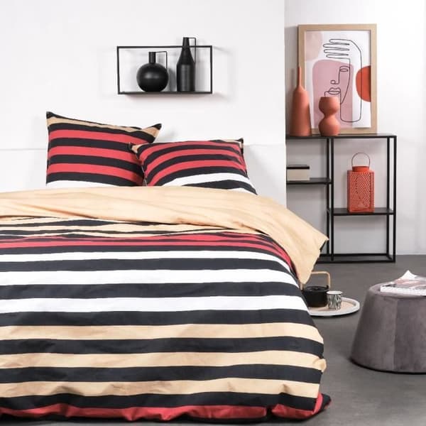 Bäddset - TODAY Sunshine - 240x220 cm - 2 personer - randig bomull med tryck