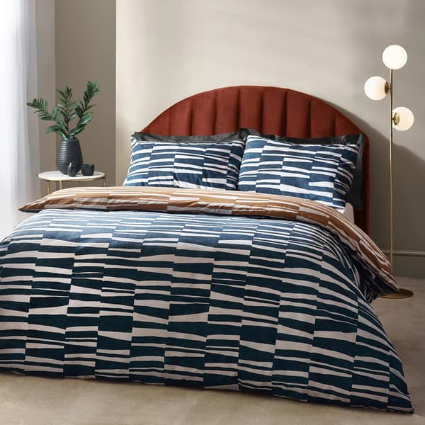 Hoem Piper Reversible Cotton Abstract Duvet Cover Set Dusk/Bronze Superking