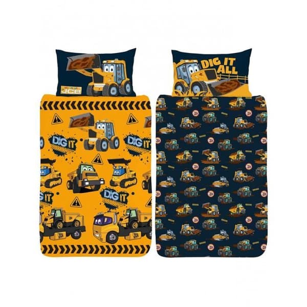 JCB Dig It Påslakan och örngott Set - Gul / Svart - Polycotton