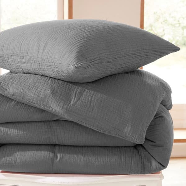 Komplett paket med 4 stycken "Noah" bomullsgaze 240 x 220 för 160 cm dubbelsäng - skiffer bomullsgaze