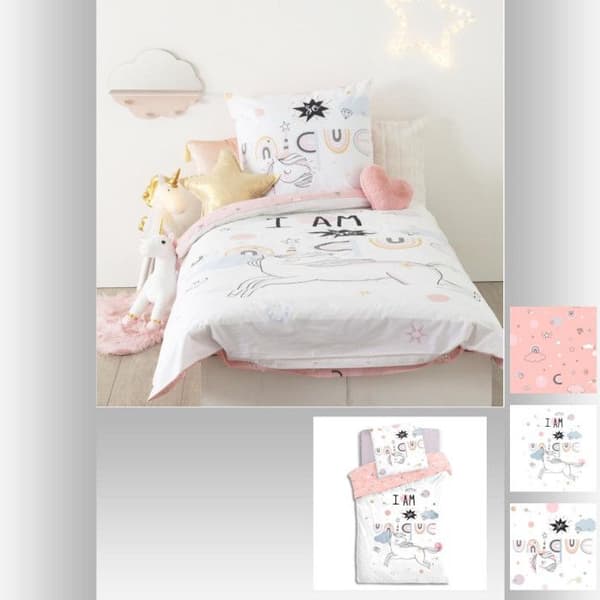 Påslakanset 140 x 200 "Unicorn" Vändbar 100% bomull / 57 trådar/cm²