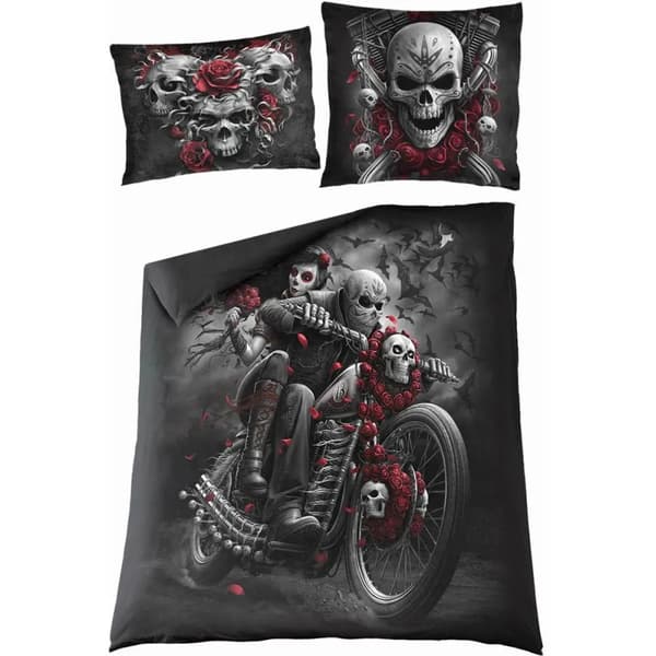 Spiral Direct Skull And Roses Duvet Cover Set Black Double