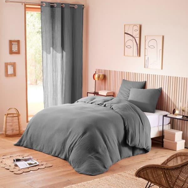 Komplett paket med 4 delar "Noah" bomullsgaze 260 x 240 för dubbelsäng 180 cm King size - skiffer bomullsgaze