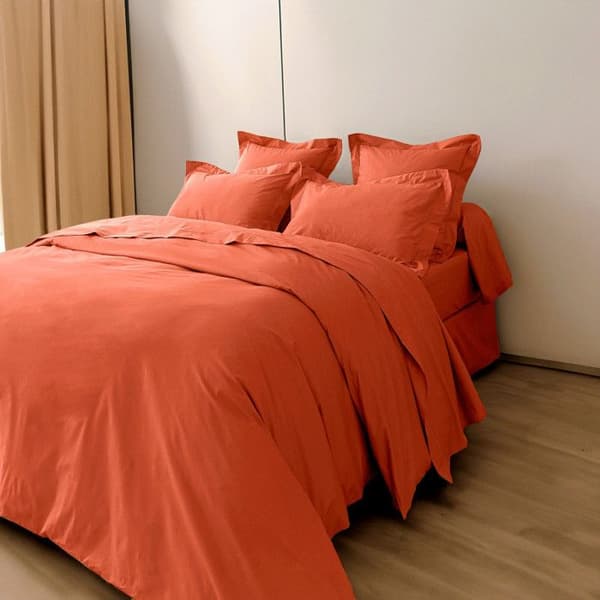 Kammad bomull percale påslakan "Julian" Pure Cotton - Julian Terracotta - Påslakan 260 x 240 cm