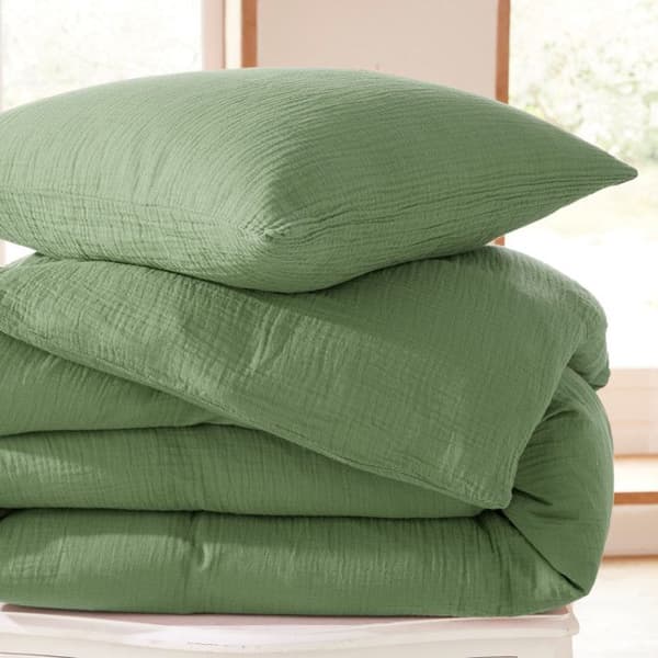 Komplett paket med 4 stycken "Noah" bomullsgaze 260 x 240 för dubbelsäng 180 cm King size - Oliv bomullsgaze